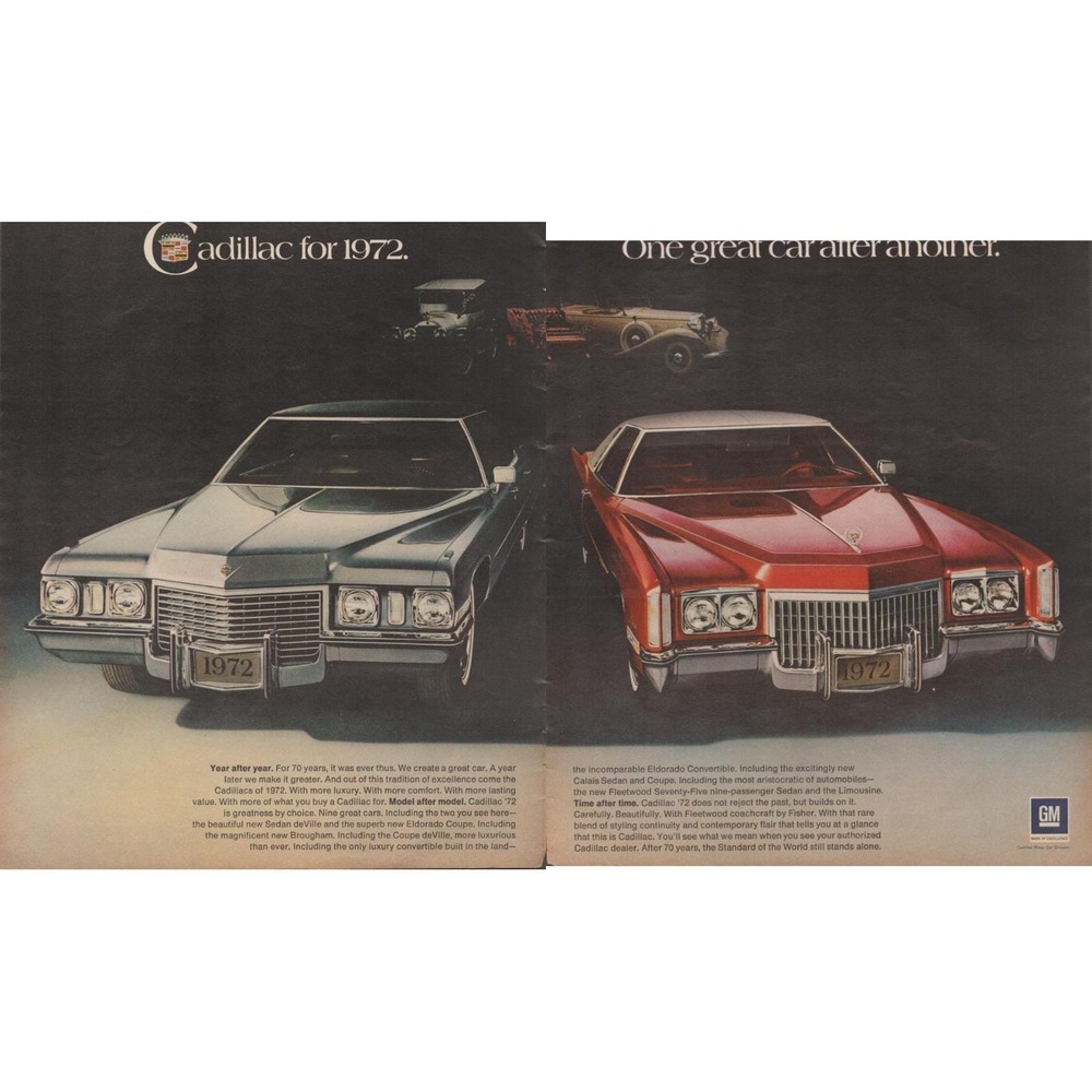 Vintage 1971 Cadillac Print Ad 1972 Line DeVille Eldorado GM Luxury Car Decor